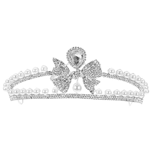Warmhm Silberne Tiara mit Perlen und Strasssteinen Brautschmuck für Damen Leichte Hochzeitskrone für Geburtstag Party und Bankett Einfach Tragbares Langlebiges Haarschmuck Accessoire von Warmhm