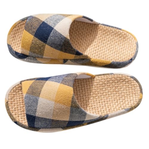 Warmhm Sommer Hausschuhe Herren Offen Zehen Pantoletten aus Atmungsaktivem Leinen EVA Material Rutschfest Leicht und Angenehm für Zuhause und Gäste Geeignet von Warmhm