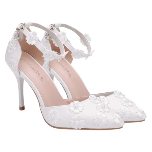 Warmhm Spitze High Heels Sandaletten mit Einzeldornverschluss Modische Damen Hochzeitsschuhe mit Bequemem Absatz für Langes Tragen für Partys Business und Festliche Anlässe von Warmhm