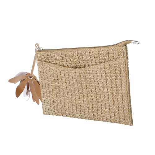 Warmhm Strand Clutch Handtasche Damen Leichte Strohgewebe Umhängetasche Sommerliche Kleine Handtasche für Urlaub Freizeit und Shopping Apricotfarbene Strandtasche von Warmhm
