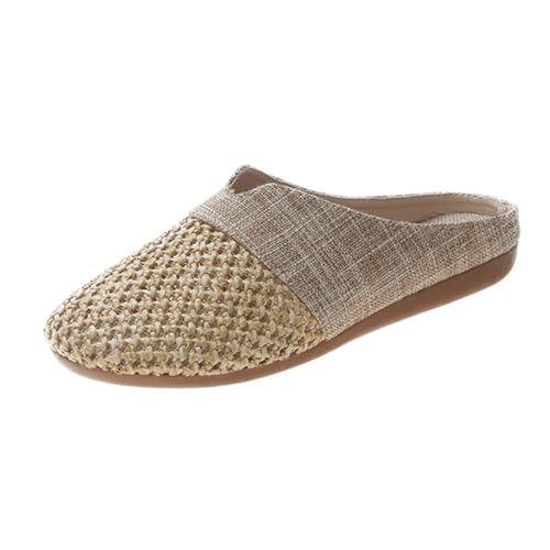 Warmhm Strandtaugliche Flache Damen hausschuhe mit Strohwaren Atmungsaktiv Rutschfest Bequeme Japanische Sandalen für Alltag Party Shopping Vielseitig Kombinierbar Beige von Warmhm