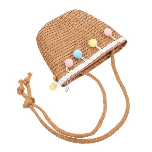 Warmhm Stroh Tasche Kleine Handtasche Leicht Tragbar Waschbar Stylisch Khaki Für Strand Ausflug Mädchen von Warmhm
