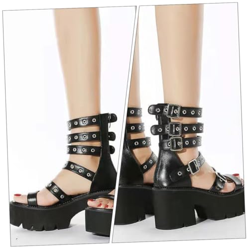 Warmhm Stylische Damen Sandalen mit Grobem Absatz Dicke Sohle Elastisch Pu material Bequeme Sommer Schuhe Modisch Vielseitig Kombinierbar Schwarz von Warmhm