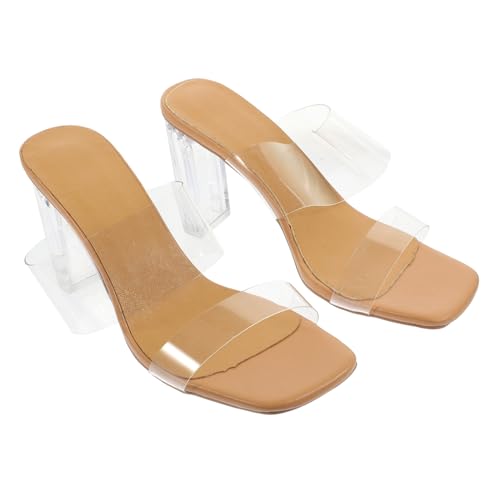 Warmhm Stylische Damen Sandaletten mit Transparentem Absatz Rutschfest Breiter Offener Zehenbereich Modische High Heels für Arbeit Party Festliche Anlässe Langlebiges Tpr PVC Material von Warmhm