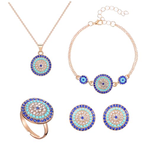 Warmhm Armband-halsketten-set Aus Legierung Blaue Augen-ring Schmuckzubehör-set Halsdekoration Für Persönlichen Alltag Oder Partys von Warmhm