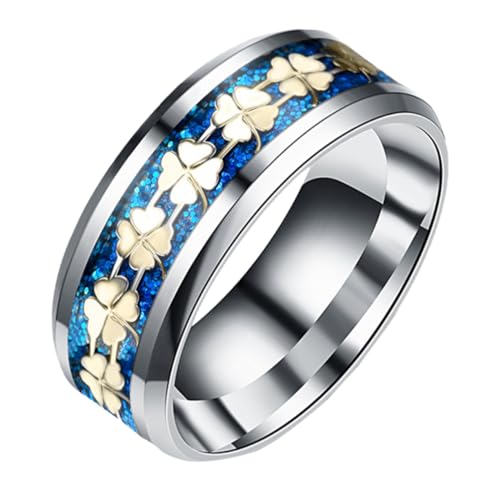 Warmhm Titanstahlring Mit Vierblättrigem Kleeblattdesign Dekorativer Modering Für Mann Und Frau Langlebig Und Tragekomfortabel von Warmhm
