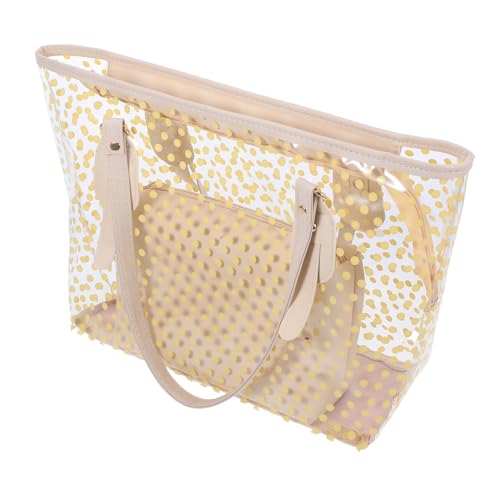 Warmhm Transparente Damen Handtasche Beige mit Punkten PU Material Reißverschluss Innen Geldbörse Leichte Schultertasche Kratzfest Große Kapazität für Strand Reise und Alltag von Warmhm