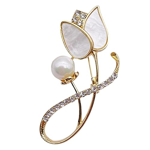 Warmhm Tulpenbrosche mit Perlenbesatz Modischer Schmuck für Frauen Vielseitige Anstecknadel für Hochzeit Party und Festliche Anlässe Hochwertiges Legierungsmaterial von Warmhm