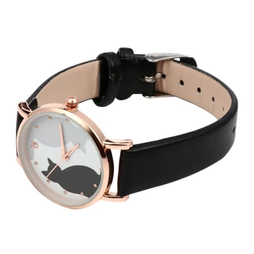 Warmhm Uhr mit Katzenmotiv Quarz Armbanduhr mit Kunstlederarmband für Damen Modisches Design Wasserabweisend Langlebige Batterie Bequeme Handhabung von Warmhm