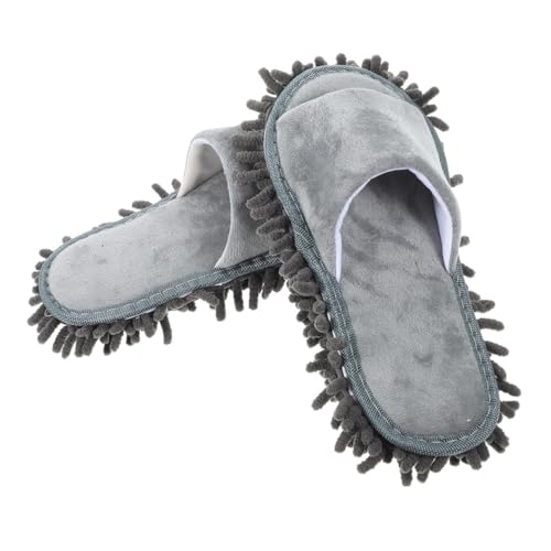 Warmhm Unisex Chenille Wischmopp Hausschuhe Rutschfest Warm für Bodenreinigung Waschbare Mopp Schuhe Offen Geeignet für Fliesen Vinyl von Warmhm