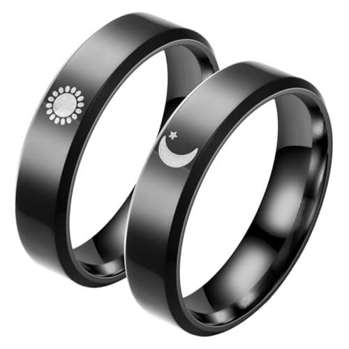 Warmhm Verlobungsringe für Sun Moon Ring aus Robustem Edelstahl Verstellbar Damen Herren Partner Versprechen Schmuck von Warmhm