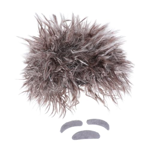 Warmhm Verrückter Wissenschaftler Kostüm Set Braune Flechtperücke mit Schnurrbart und Augenbrauen für Erwachsene Sicherer Halloween Cosplay Party Zubehör von Warmhm