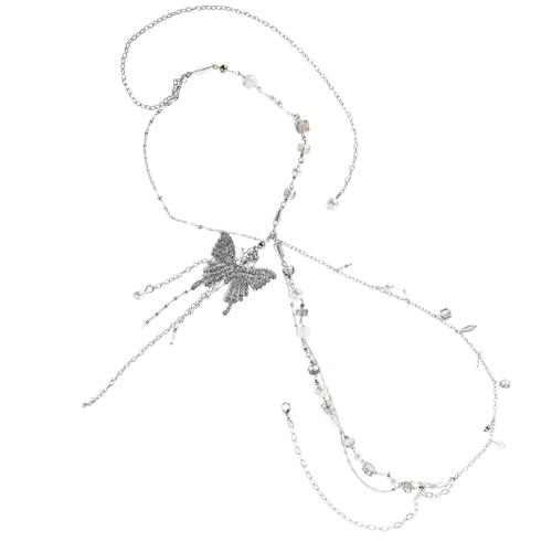 Warmhm Verstellbare Bauchketten für Damen mit Mehrschichtigem Schmetterlings Perlenanhänger Modische Leichte und Langlebige Strass-taillenkette mit Verstellbarem Verschluss für Jeans und von Warmhm