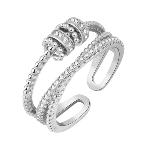 Warmhm Verstellbarer Offener Damenring Silber Plattiert Drehbarer Vintage Fingerring Angenehm Tragbar Geeignet für Alltag Hochzeit Dating Vielseitig als Knöchel oder Stapelring von Warmhm