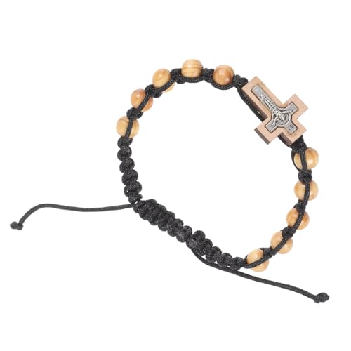 Warmhm Verstellbares Holzperlen Armband mit Kreuzanhänger Handgefertigtes Katholisches Gebetsarmband für Männer Modisches Worry Beads Schmuckstück Komfortabel und Individuell Anpassbar von Warmhm