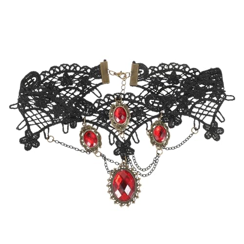Warmhm Vintage Gothic Spitzen Choker Halskette mit Funkelnden Strasssteinen Halloween Karneval Masquerade Schmuck für Damen Komfortabel und Langlebig für Cosplay und Festliche Anlässe von Warmhm