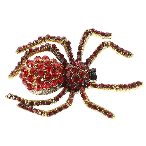 Warmhm Vintage Halloween Spinnenbrosche mit Roten Strasssteinen Dekorativer Ansteckpin für Damen und Herren Modisches Kleidungszubehör für Pullover Schals Jacken Vielseitiger Lapel Pin von Warmhm