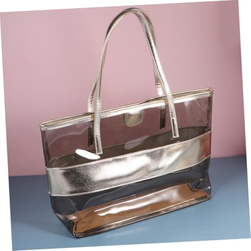 Warmhm Wasserdichte Transparente Damen Schultertasche PVC Tote Bag mit Kleinem Portemonnaie Vielseitige Strandtasche und Outdoor Handytasche Modische Leichte Beach Bag in Hellgold von Warmhm