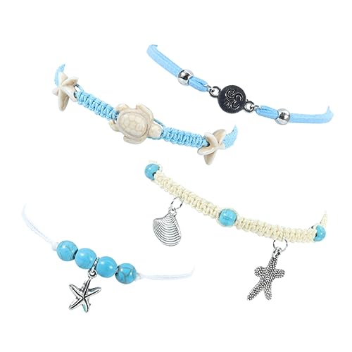 Warmhm Wasserdichtes Fußkettchen Damen Boho Strand Fußkette mit und Schildkröte Verstellbare Ankle Chain aus Gewachster Schnur für Sommer Party Urlaub von Warmhm