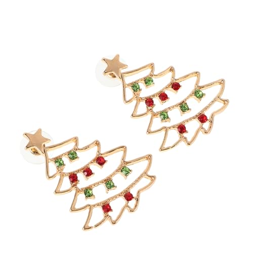 Warmhm Weihnachtliche Ohrstecker Damen Weihnachtsbaum Design Rot Grün Strass Schmuck Festliche Dekoration Geschenkidee von Warmhm