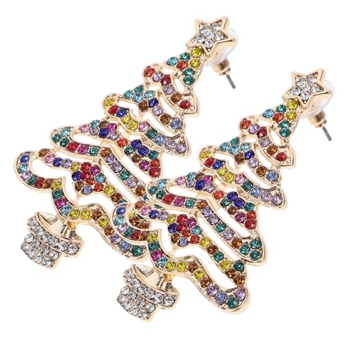 Warmhm Weihnachtliche Ohrstecker Damen Weihnachtsbaum Design Strasssteine Alloy Legierung Festliche Ohrringe Studs Weihnachtsaccessoires für Frauen von Warmhm