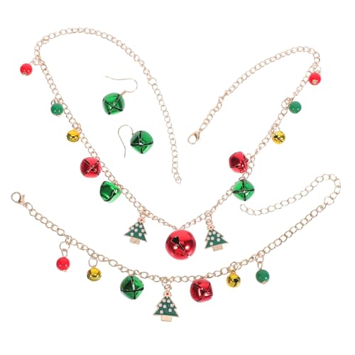 Warmhm Weihnachtliche Schmuckset Damen Jingle Bell Halskette Armband Ohrringe Farbblock Design Hypoallergen Festliche Party Accessoires von Warmhm