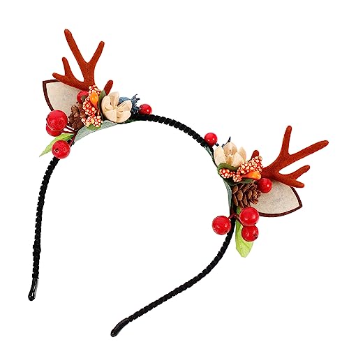 Warmhm Weihnachtliches Rentier Geweih Haarband mit Kunst Pinienzapfen und Beeren Festlicher Haarschmuck für Unvergessliche Weihnachtsfeiern und Fotosessions Passend und Rutschfest von Warmhm