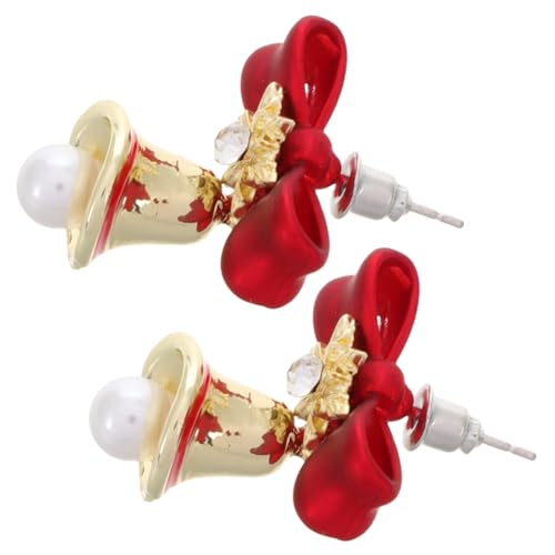Warmhm Weihnachtsohrringe Damen Rote Schleifen Ohrstecker Mit Glocken Leicht Elegant Festlicher Schmuck Für Weihnachtsfeiern Und Alltag von Warmhm