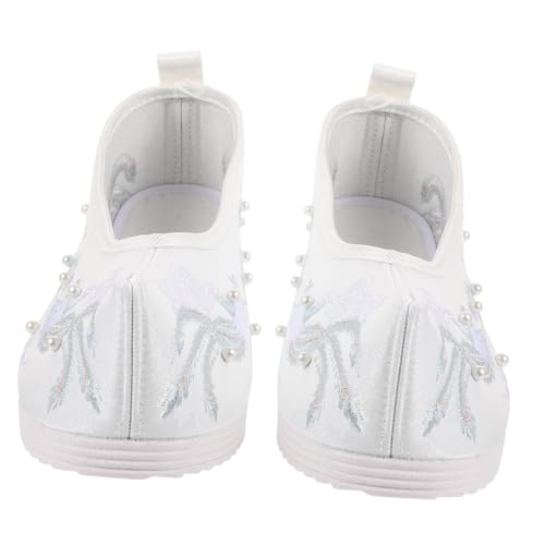 Warmhm Weiße Bestickte Hochzeitsschuhe Hanfu Damen Stoffschuhe mit Absatz Vintage Ethno Brautschuhe für Hochzeit Festliche Anlässe und Alltagskleidung von Warmhm