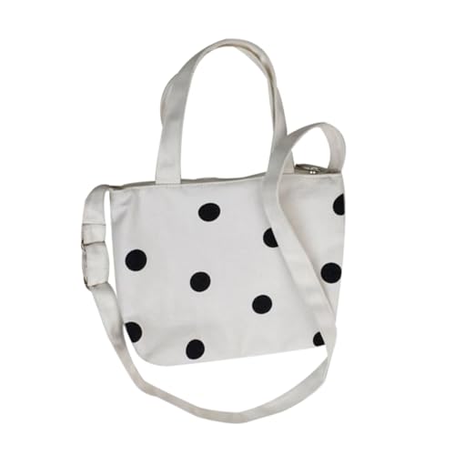 Warmhm Weiße Canvas Schultertasche mit gepunktetem Muster Leichte Tragbare Damen Handtasche mit Reißverschluss Modische Umhängetasche für Alltag Arbeit Reise und Schule von Warmhm