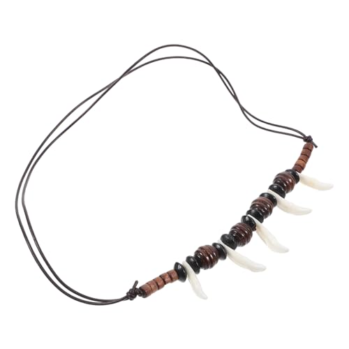 Warmhm Wolfzahn Halskette für Männer Verstellbare Perlenkette mit Anhänger Tribal Stil Handgefertigt für Strandpartys und Alltag von Warmhm