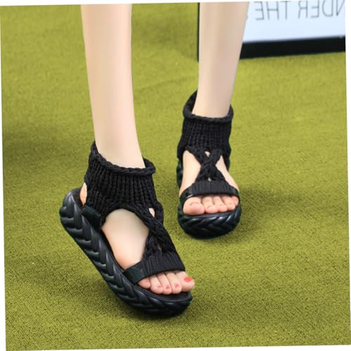 Warmhm Wollige Damen Sandalen Sommer Pu sohle Rutschfest Strickslipper Modisch Bequem für Studentinnen Schwarz von Warmhm