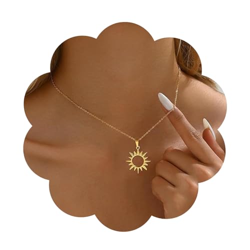 Warmhope Exquisite 18 Karat vergoldete Damen-Halskette mit zartem Sonnen- und Mond-Hufeisen-Schleifenanhänger, stilvolles, minimalistisches Accessoire, perfekt als Geschenk, Universal size, Messing von Warmhope
