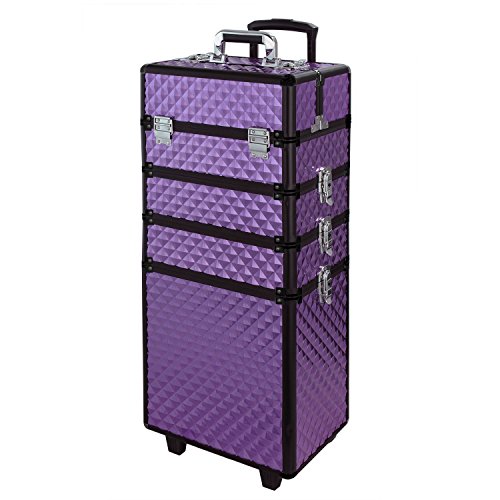 Warmiehomy 4 in 1 Kosmetikkoffer Trolley Großer Schminkkoffer Damen Friseurkoffer mit 360° drehbare Rollen Abschließbarer Make up Koffer für Reise Kosmetikerin Friseurein, Lila von Warmiehomy
