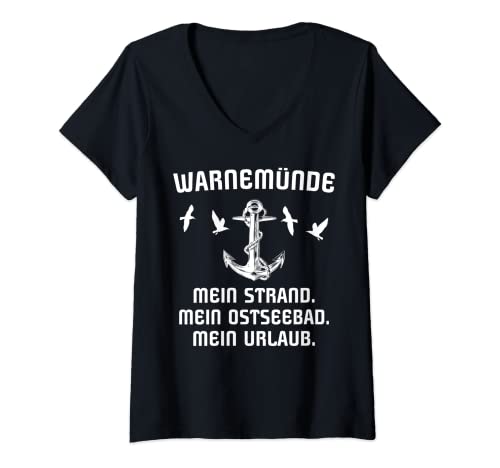 Damen Warnemuende T-Shirt mit V-Ausschnitt Damen Warnemuende T-Shirt mit V-Ausschnitt von Warnemünde Souvenir