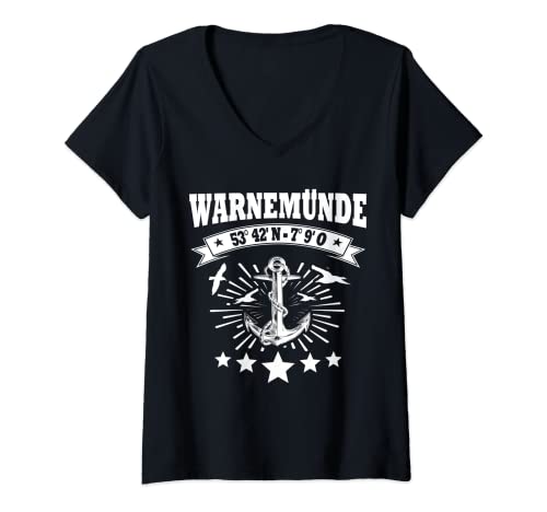 Damen Warnemuende T-Shirt mit V-Ausschnitt Damen Warnemuende T-Shirt mit V-Ausschnitt von Warnemünde Souvenir