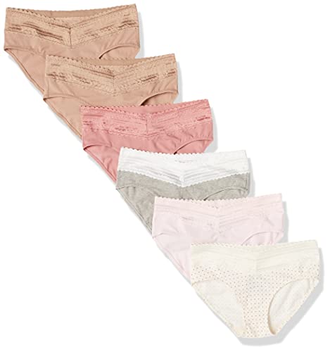 Warner's Damen Blissful Benefits Grabfreie Komfort-Taille mit Spitze Baumwolle Hipster 6er-Pack Ru2266w, Blassrosa/Hellgrau Heather/Sunset Blush/Toasted Mandel/Bodytone Polka Dot/Toasted Mandel, Large von Warner's