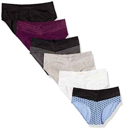 Warner's Damen Blissful Benefits Grabfreie Komfort-Taille mit Spitze Baumwolle Hipster 6er-Pack Ru2266w, Dunkelgrau Heather/Schwarz/Schwarz Plumberry/Weiß/Platin/Winter Lavendel Urlaub Print, Large von Warner's