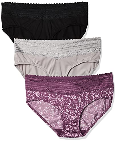 Warner's Damen Blissful Benefits No Muffin Top 3er Pack Hipster-Höschen, Amaranth Abstrakter Druck schwarz Platin, Mittel von Warner's