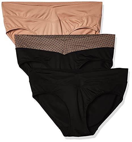 Warner's Damen Blissful Benefits No Muffin Top 3er Pack Panties Hipster-Höschen, Black Lace Dot/Mandel/Black, L von Warner's