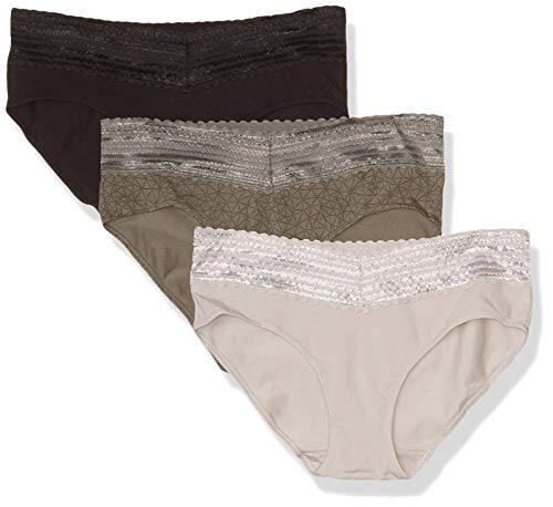 Warner's Damen Blissful Benefits No Muffin Top Cotton Stretch Lace Hipster Panties Multipack Hipsterhöschen, Stone Crystal Web/Platin/Schwarz, Large von Warner's