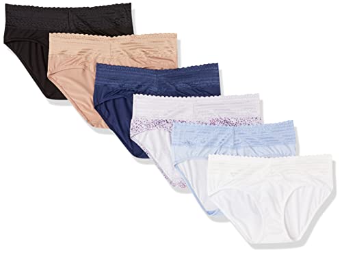 Warner's Damen Blissful Benefits No Muffin Top Tailliert 6er Pack Hipster-Höschen, Geröstete Mandel/Schwarz/Hortensien zarte Diamanten/marineblaue Tinte/lila Blütenblätter/weiß, Large von Warner's