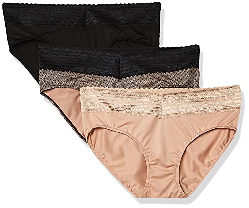 Warner's Damen Blissful Benefits No Muffin Top with Lace 3 Pack Hipster-Hschen, Schwarz-getoastetes Mandel/Spitzendruck, Large (3er Pack) von Warner's