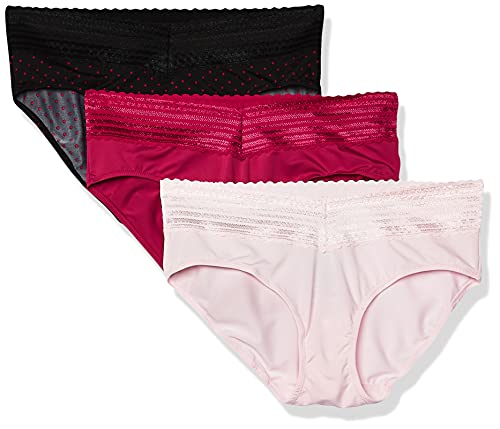 Warner's Damen Blissful Benefits No Muffin Top with Lace 3er Pack Hipster-Höschen, Pink/Sangria/Schwarz mit roten Punkten, 46 von Warner's