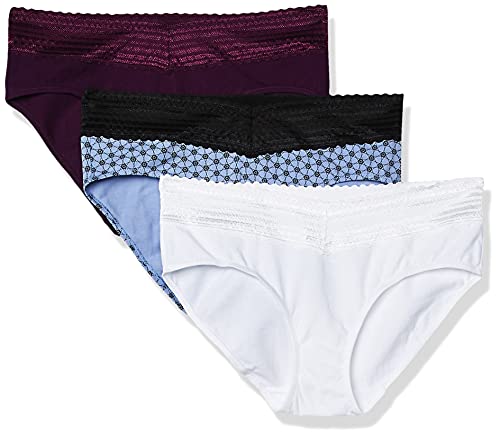 Warner's Damen Blissful Benefits No Muffin Top with Lace 3er Pack Hipster-Höschen, Plumberry/White/Holiday Print, 42 von Warner's