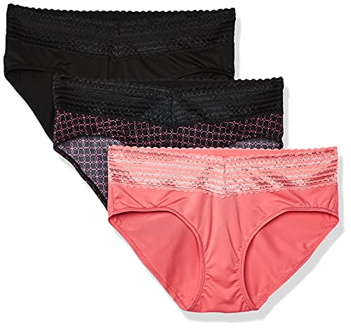 Warner's Damen Blissful Benefits No Muffin 3er-Pack Hipster-Höschen, Schwarz/Flamingo Pink/Miami Pink Octagon, X-Large von Warner's