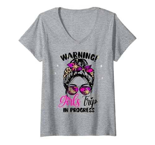 Damen Warning Girls Trip In Progress Wochenendgeburtstagskader 2025 T-Shirt mit V-Ausschnitt von Warning Girls Trip In Progress 2025 Birthday Squad