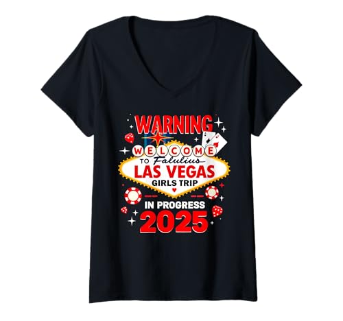 Damen Warnung Las Vegas Girls Trip 2025 In Gange Geburtstagskader T-Shirt mit V-Ausschnitt Damen Warnung Las Vegas Girls Trip 2025 In Gange Geburtstagskader T-Shirt mit V-Ausschnitt von Warning Las Vegas Girls Trip 2025 In Progress