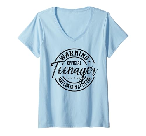 Damen Warnung zum 13. Geburtstag: Offizieller Teenager könnte etwas zurückhaltend Sein T-Shirt mit V-Ausschnitt Damen Warnung zum 13. Geburtstag: Offizieller Teenager könnte etwas zurückhaltend Sein T-Shirt mit V-Ausschnitt von Warning Official Teenager May Contain Attitude