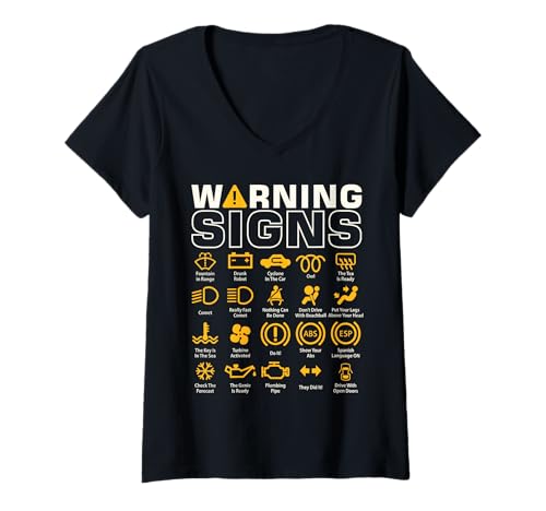 Damen Lustige Warnschilder für das Armaturenbrett T-Shirt mit V-Ausschnitt Damen Lustige Warnschilder für das Armaturenbrett T-Shirt mit V-Ausschnitt von Warning Signs 101 Funny Car Mechanic gifts